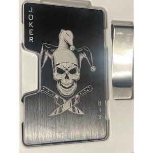 Engraved Aluminum Wallet for Men - Slim Money Clip & Card Holder, Skull Joker